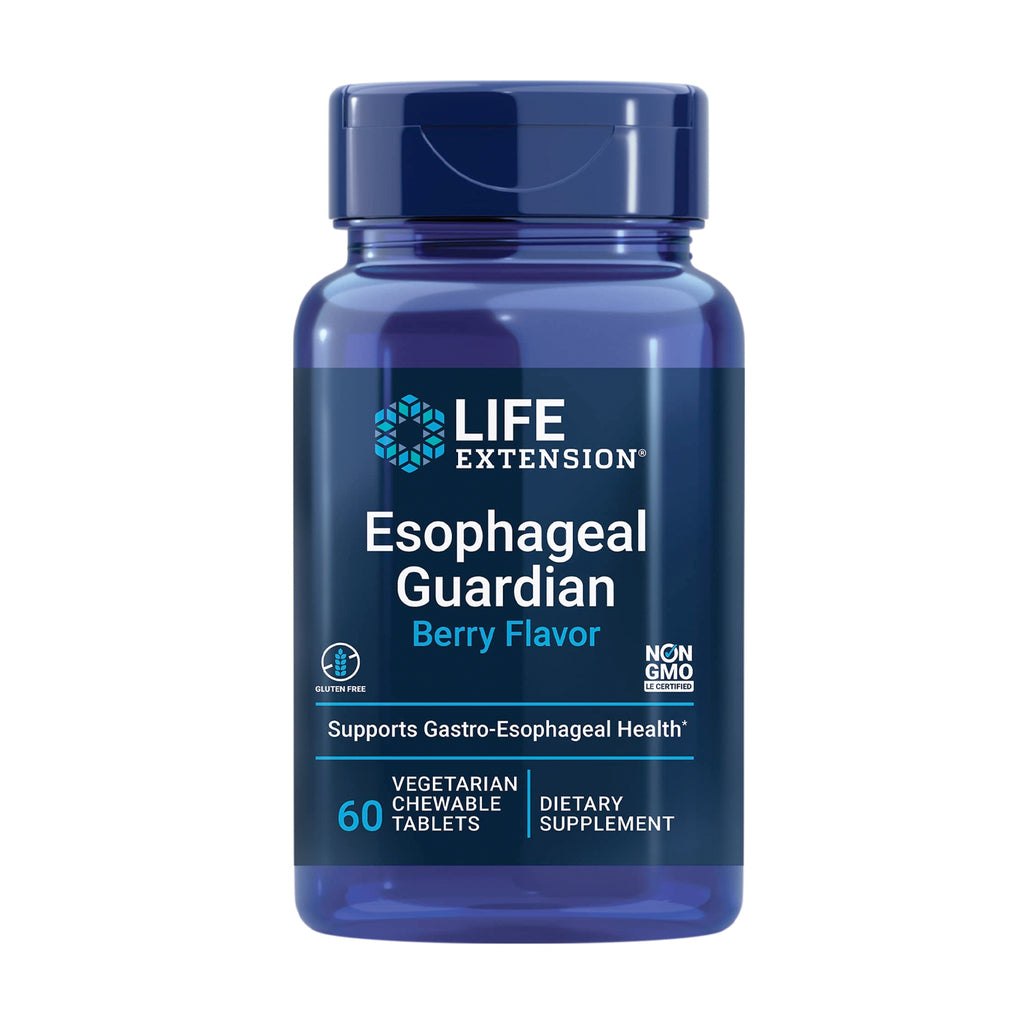 Esophageal Guardian kosttillskott i blå flaska, bärsmak, 60 tuggtabletter.
