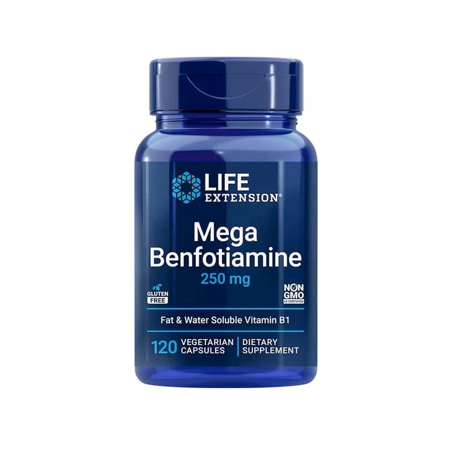Tillskottsflaska Life Extension Mega Benfotiamine 250 mg, 120 kapslar