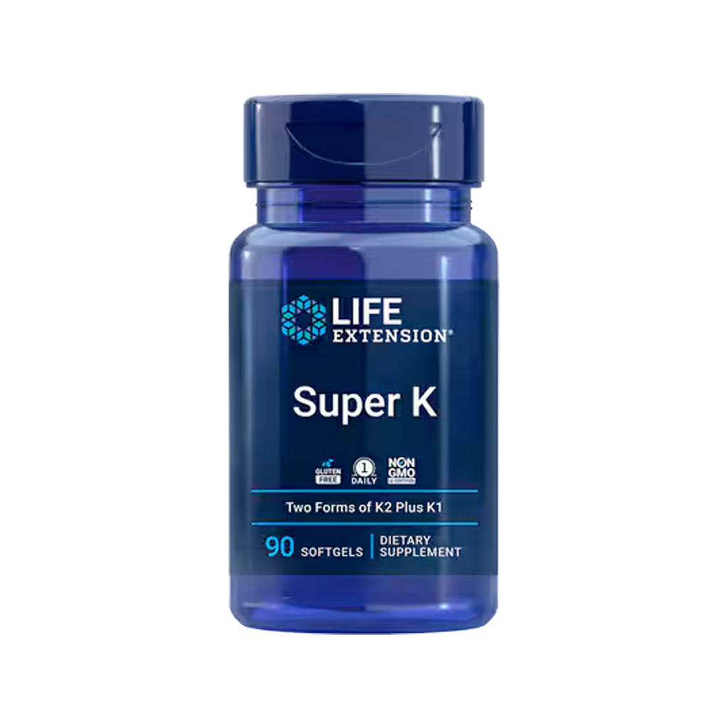 Life Extension Super K-tillskott i blå burk med lock