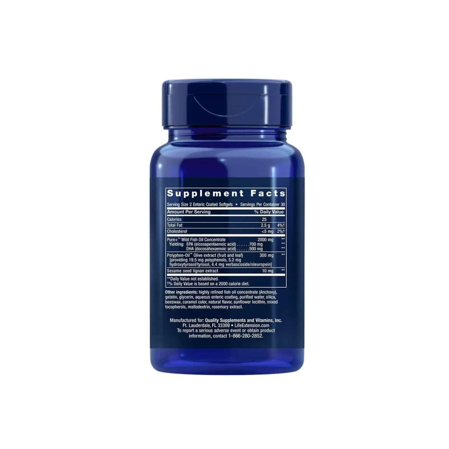 Life Extension Super Omega-3 EPA/DHA with Sesame Lignans & Olive Extract 60 enteric coated softgels
