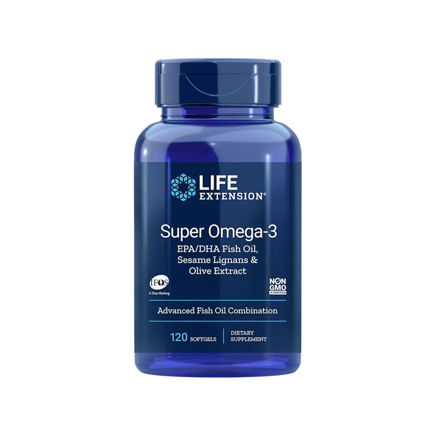 Kapseltillskott Super Omega-3 i blå plastflaska med lock