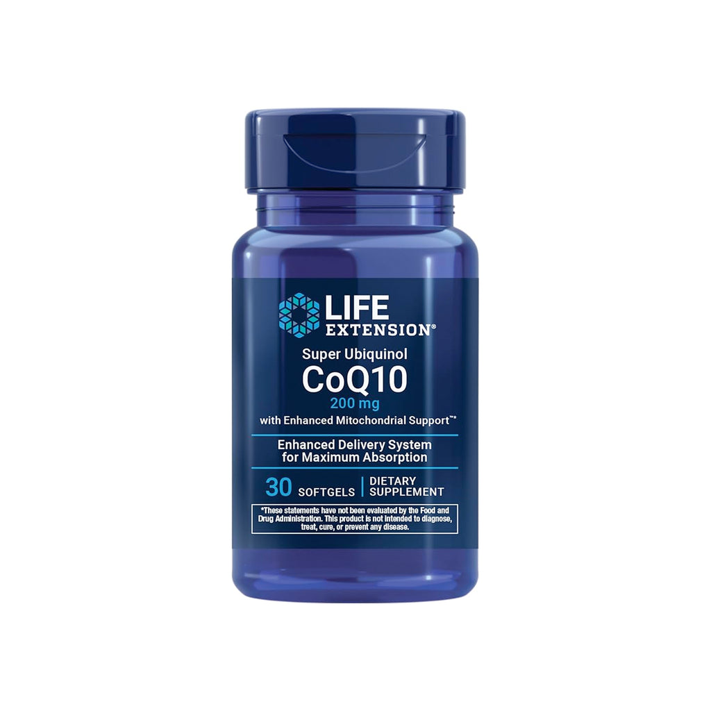 Life Extension CoQ10 kosttillskott i blå flaska, 30 mjukgelkapslar