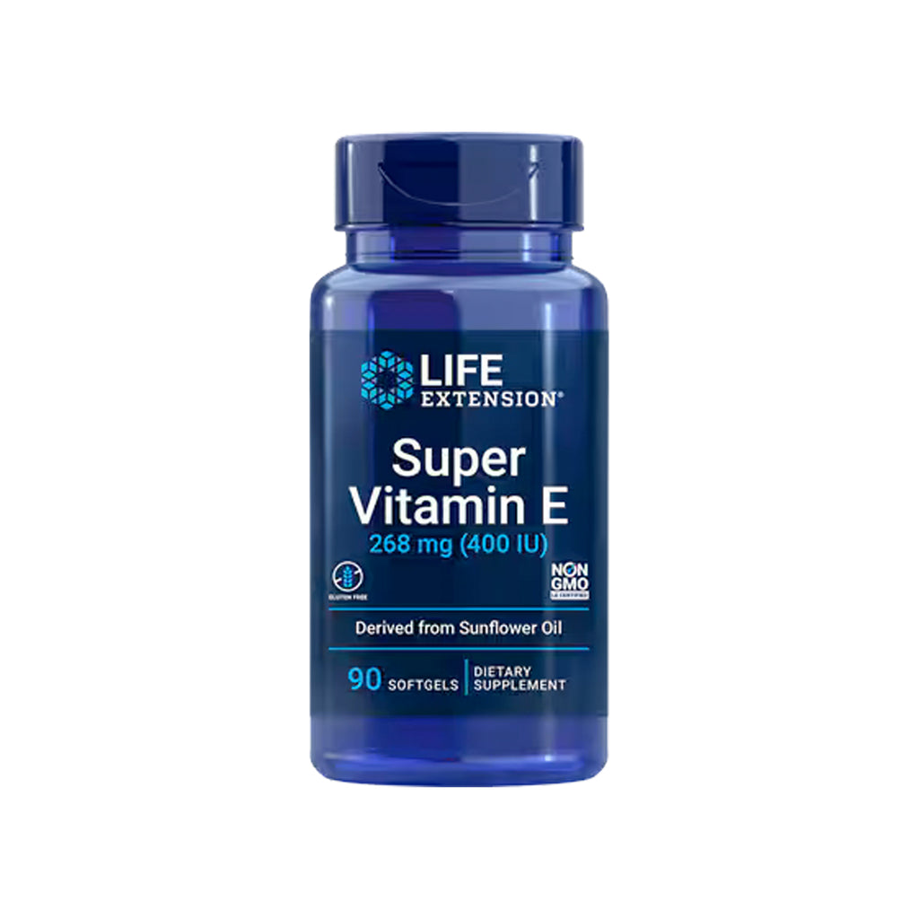 Vitamin E-tillskott i blå plastflaska, 90 kapslar, Life Extension