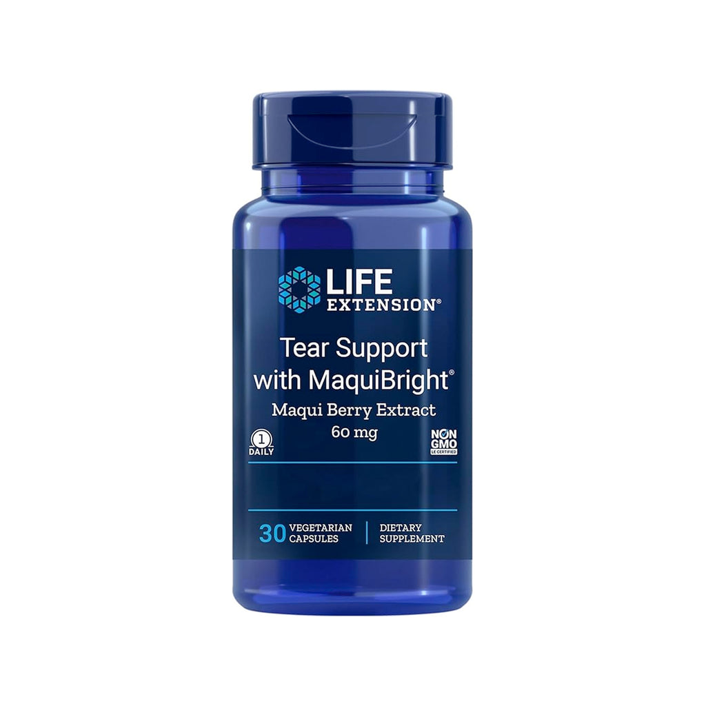Kapseltillskott i blå flaska: Life Extension Tear Support med MaquiBright, 60 mg