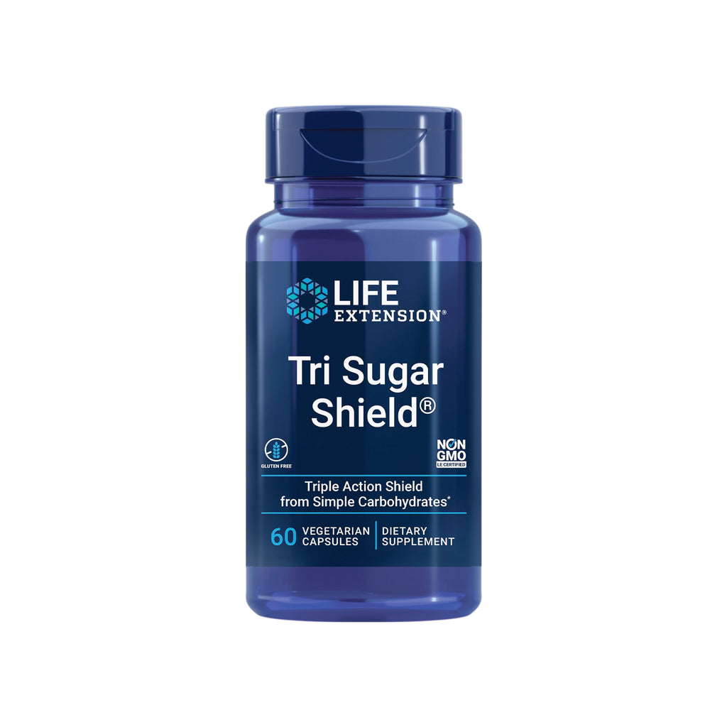 Tilläggsflaska Life Extension Tri Sugar Shield, mörkblå plast, 60 kapslar
