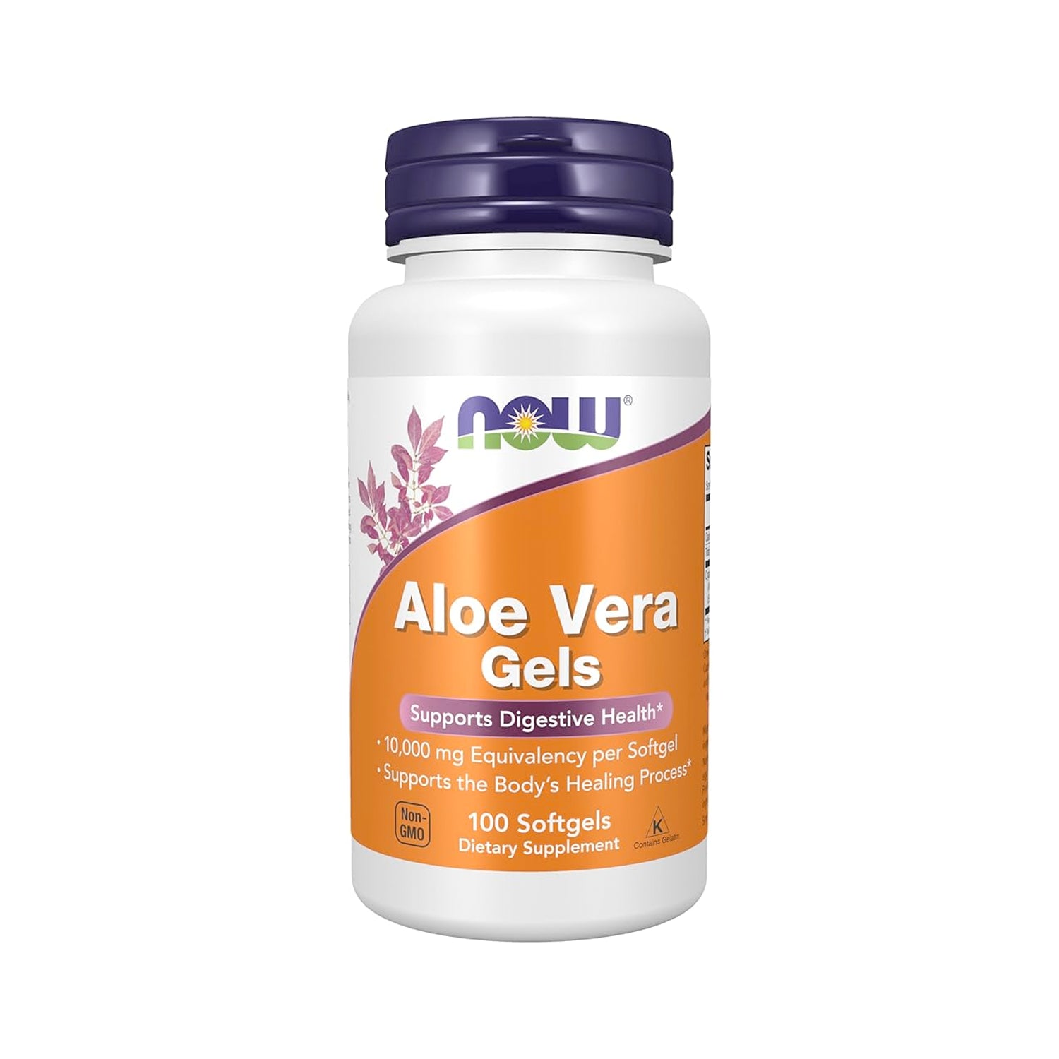 NOW Foods aloe vera gels-kapslar i plastflaska med blå skruvlock