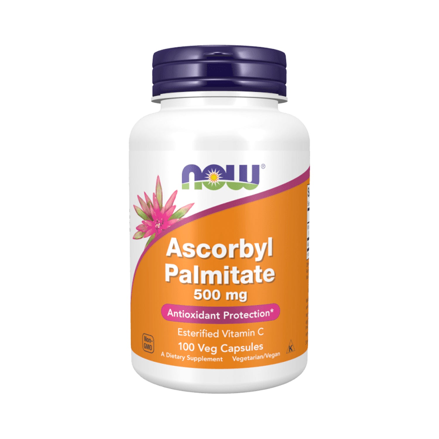 NOW Foods askorbylpalmitat 500 mg, 100 vegankapslar i burk med blå lock