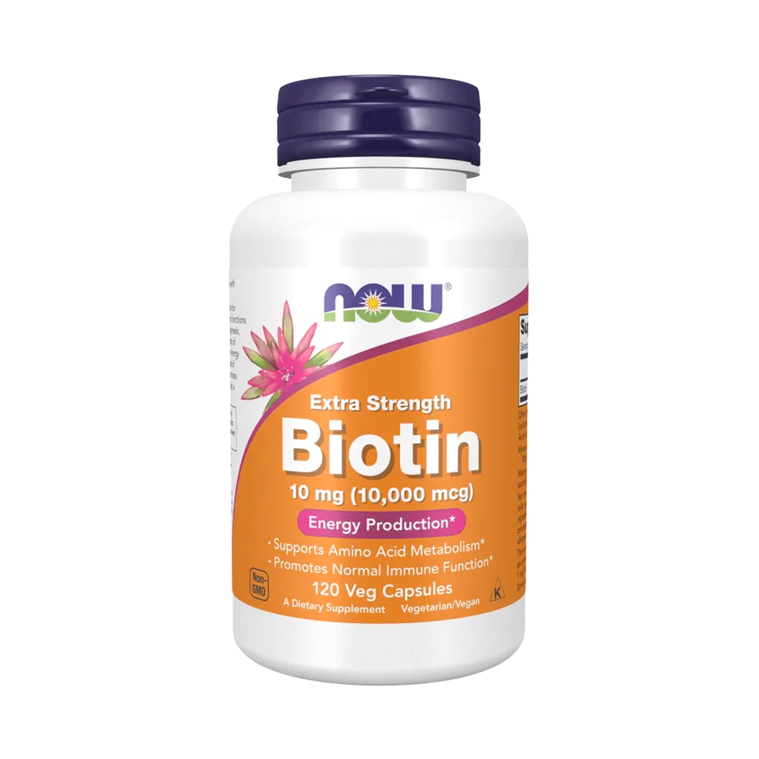NOW Foods biotintillskott 10 mg i kapselflaska, extra styrka