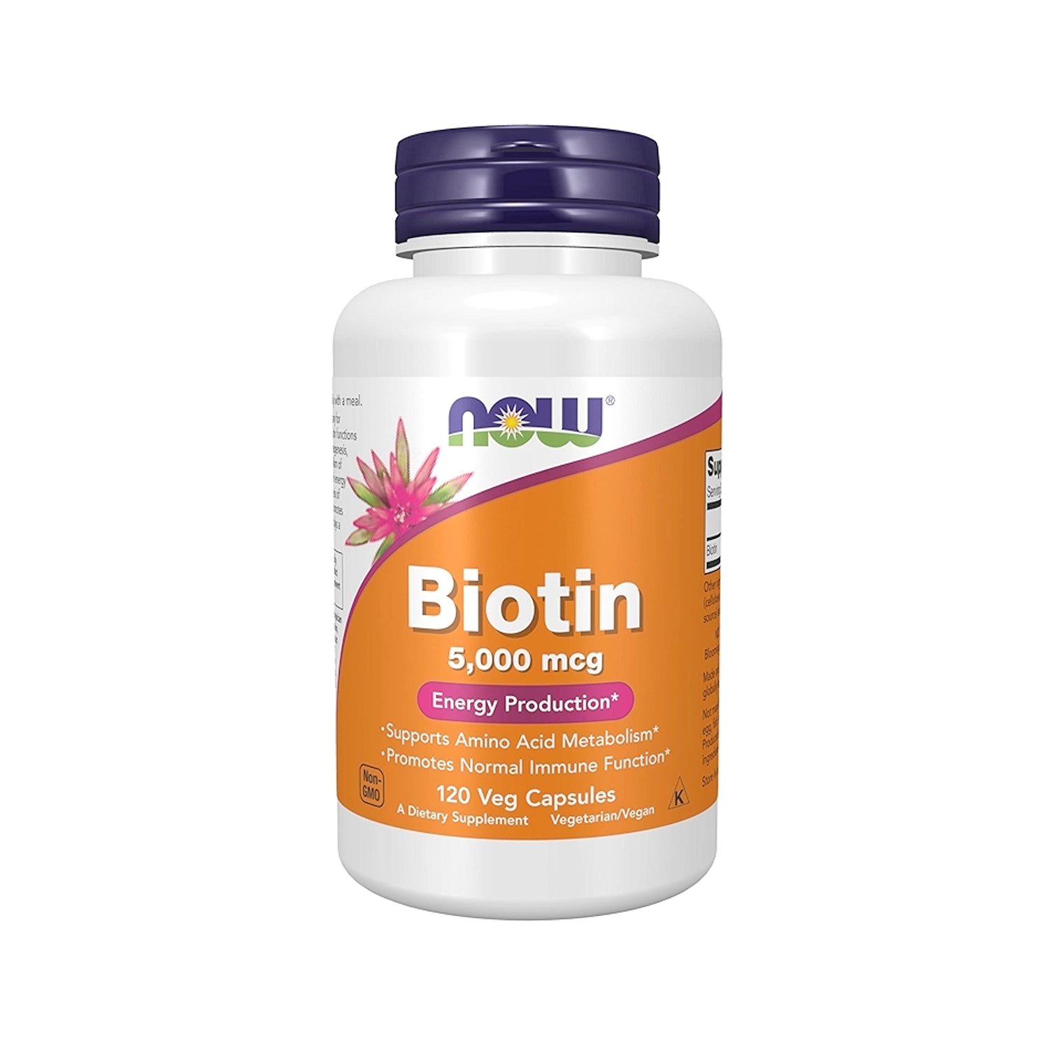 NOW Foods biotinkapslar 5000 mcg i burk, 120 vegetabiliska kapslar