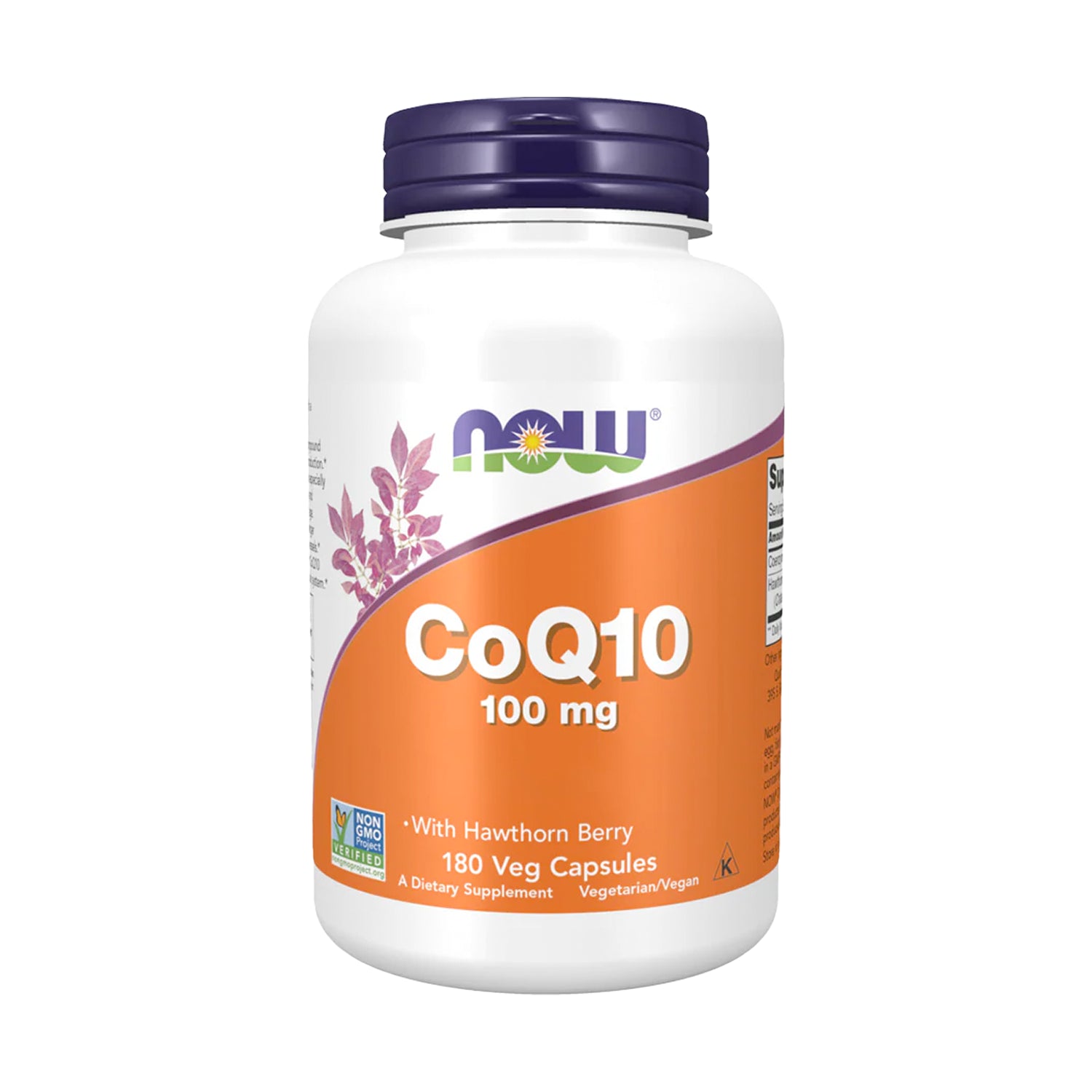 NOW Foods CoQ10 100 mg-tillskott i vit flaska, 180 vegetabiliska kapslar