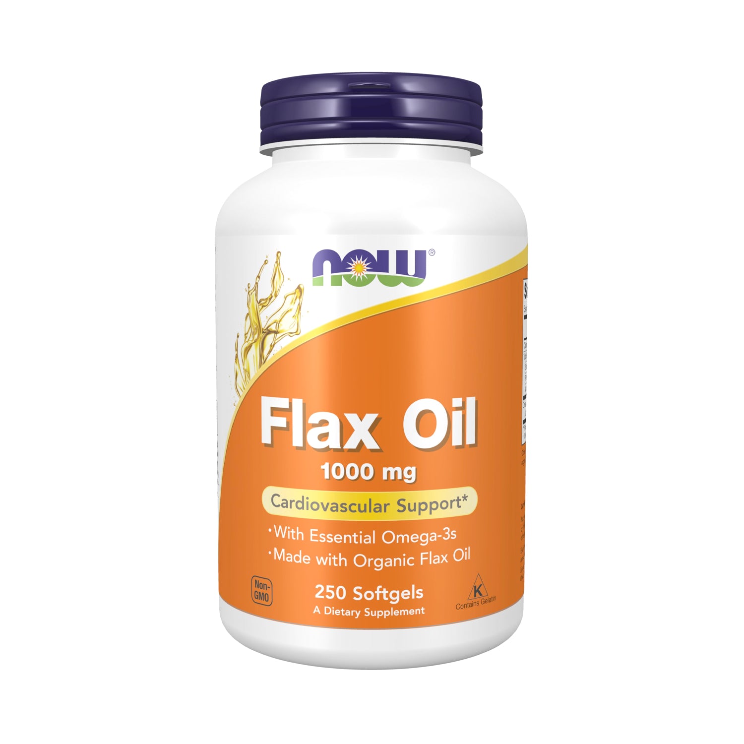 Flaxoljekapslar i burk, etikett: Flax Oil 1000 mg, 250 mjukgelkapslar