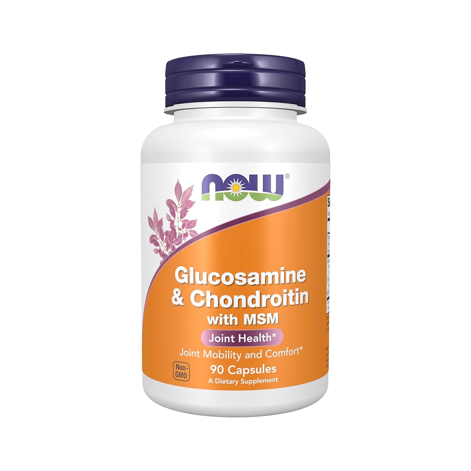 NOW Foods glukosamin & kondroitin med MSM kapselburk, vit flaska med lila lock