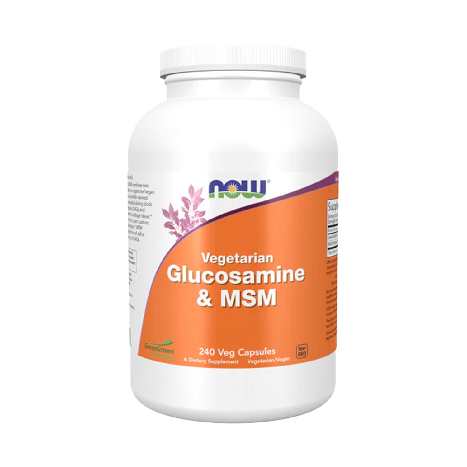 Kosttillskottsflaska NOW Vegetarian Glucosamine & MSM, 240 vegkapslar