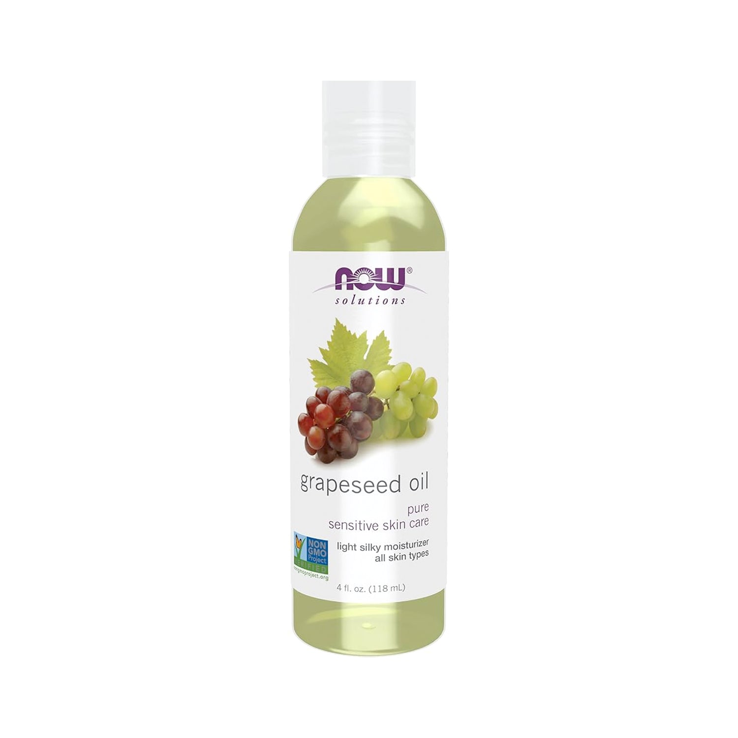 NOW druvkärnsolja i flaska, 118 ml, med etikett och kork