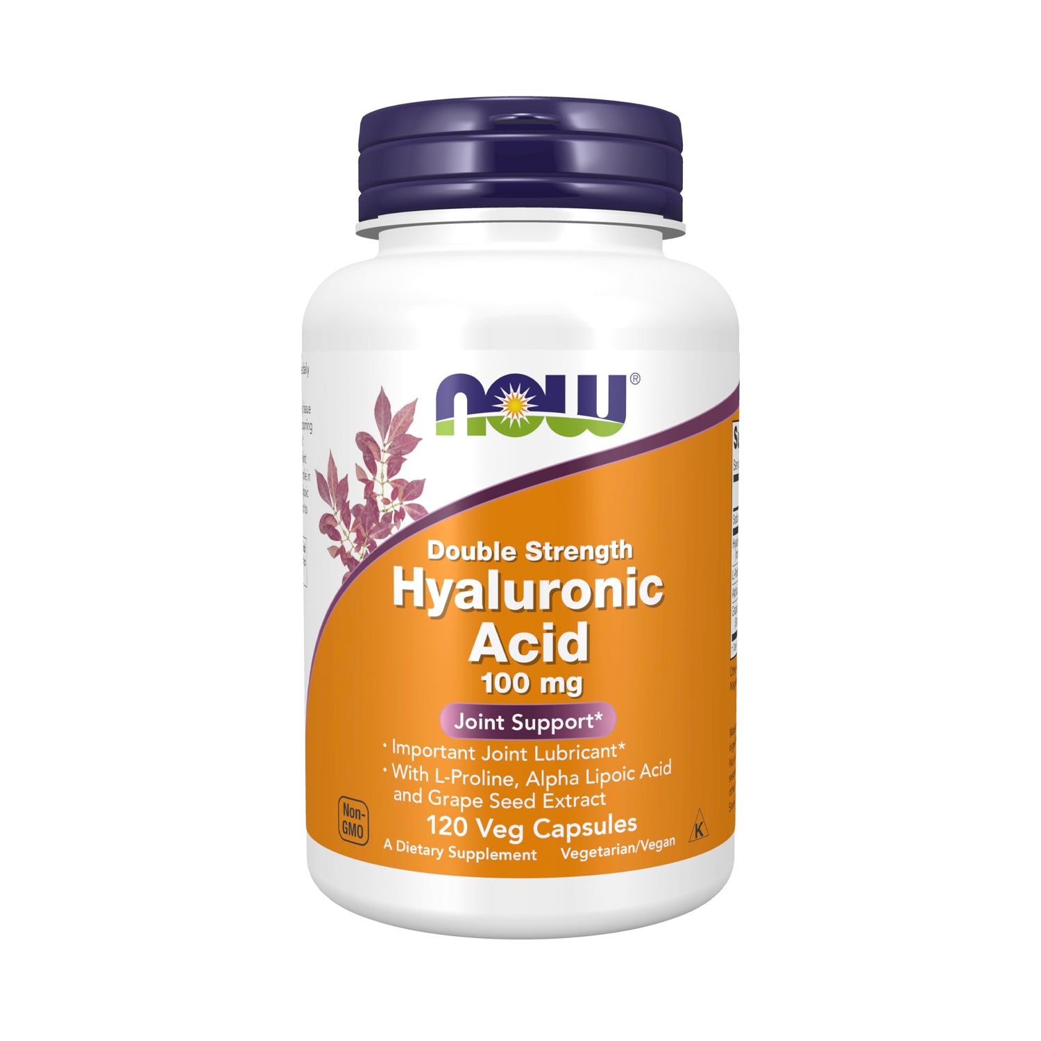 NOW Foods hyaluronsyrakapslar i flaska, 100 mg, 120 vegetabiliska kapslar