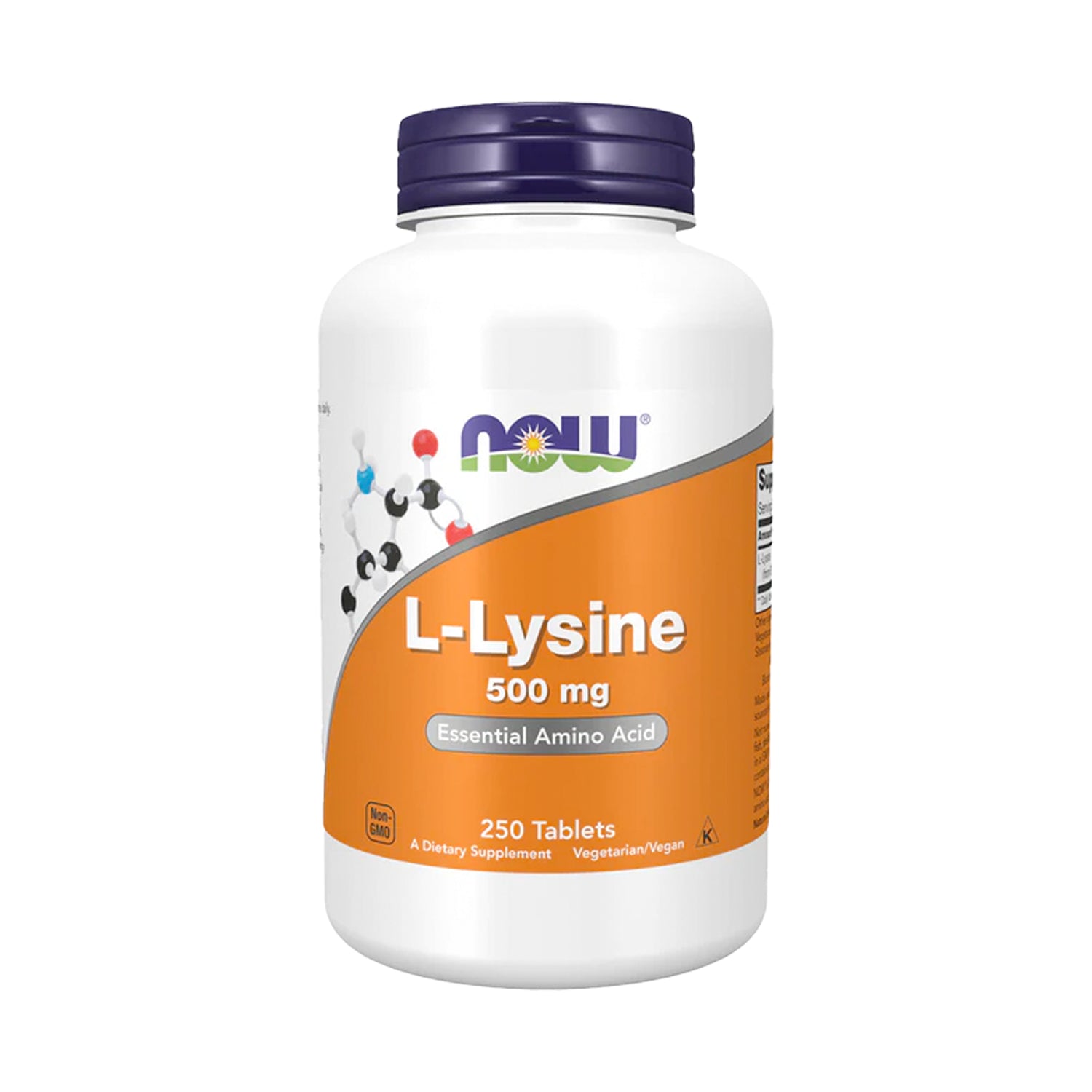 NOW Foods L-Lysine 500 mg kosttillskott, flaska med 250 tabletter