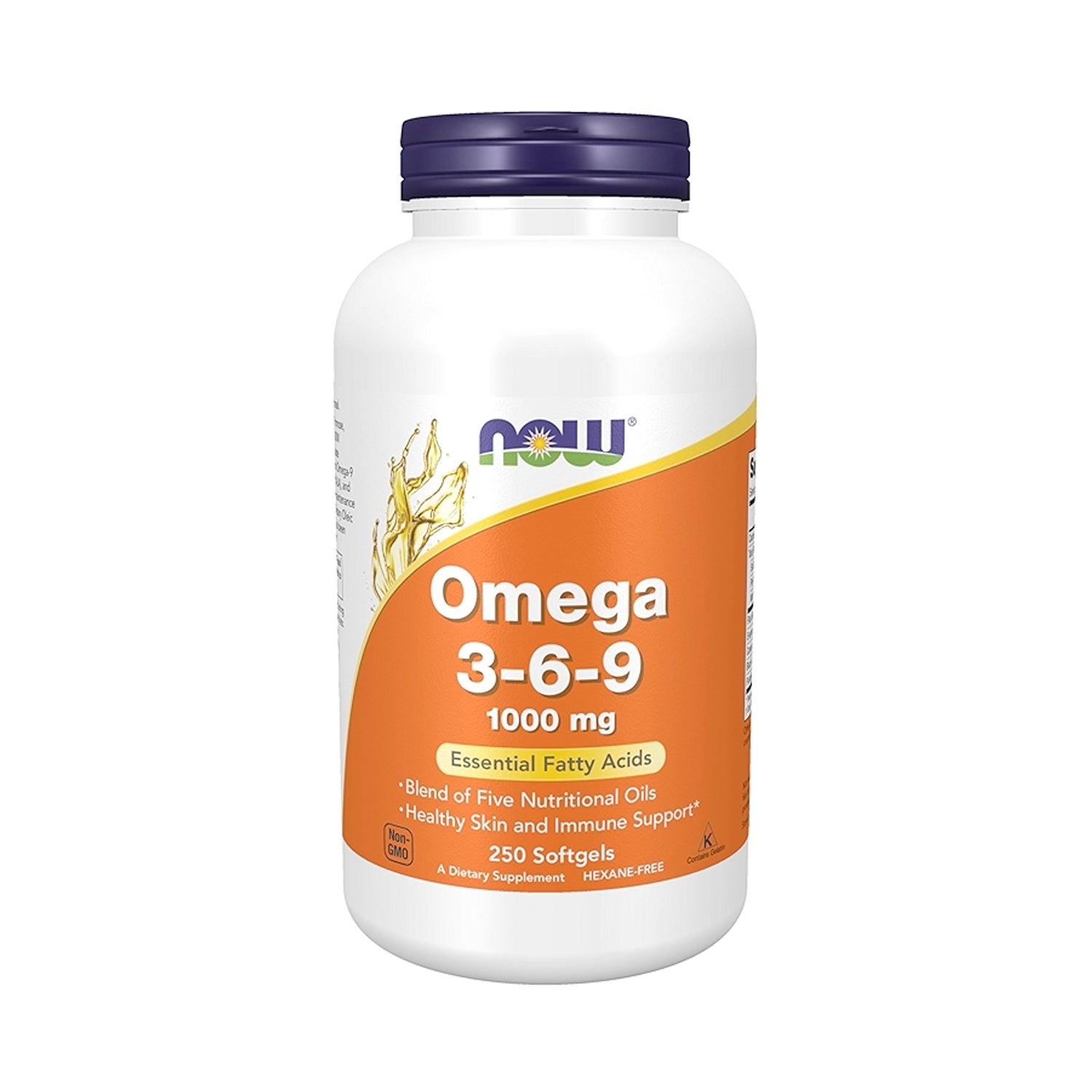 NOW Foods Omega 3-6-9 kapselburk 1000 mg, orange/vit etikett