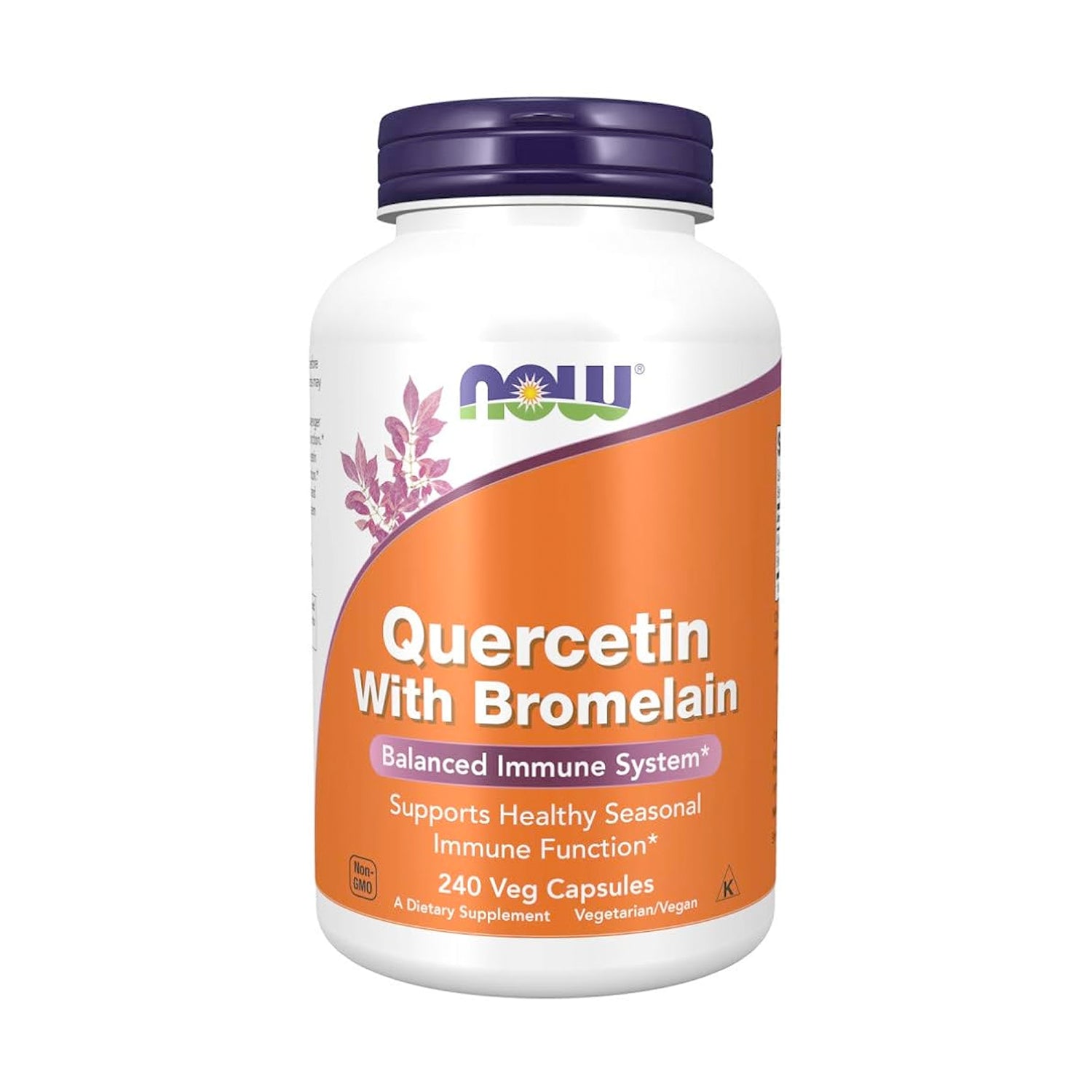 Kosttillskottsflaska med Quercetin och Bromelain-etikett, 240 vegkapslar