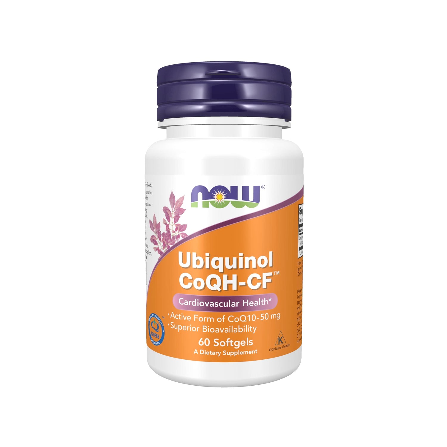 NOW Foods ubiquinol CoQH-CF tillskottsflaska med kapslar, orange etikett