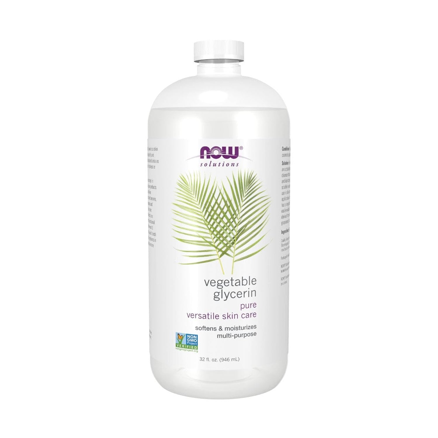 NOW Foods flaska med vegetabiliskt glycerin, 946 ml, vit plast med etikett