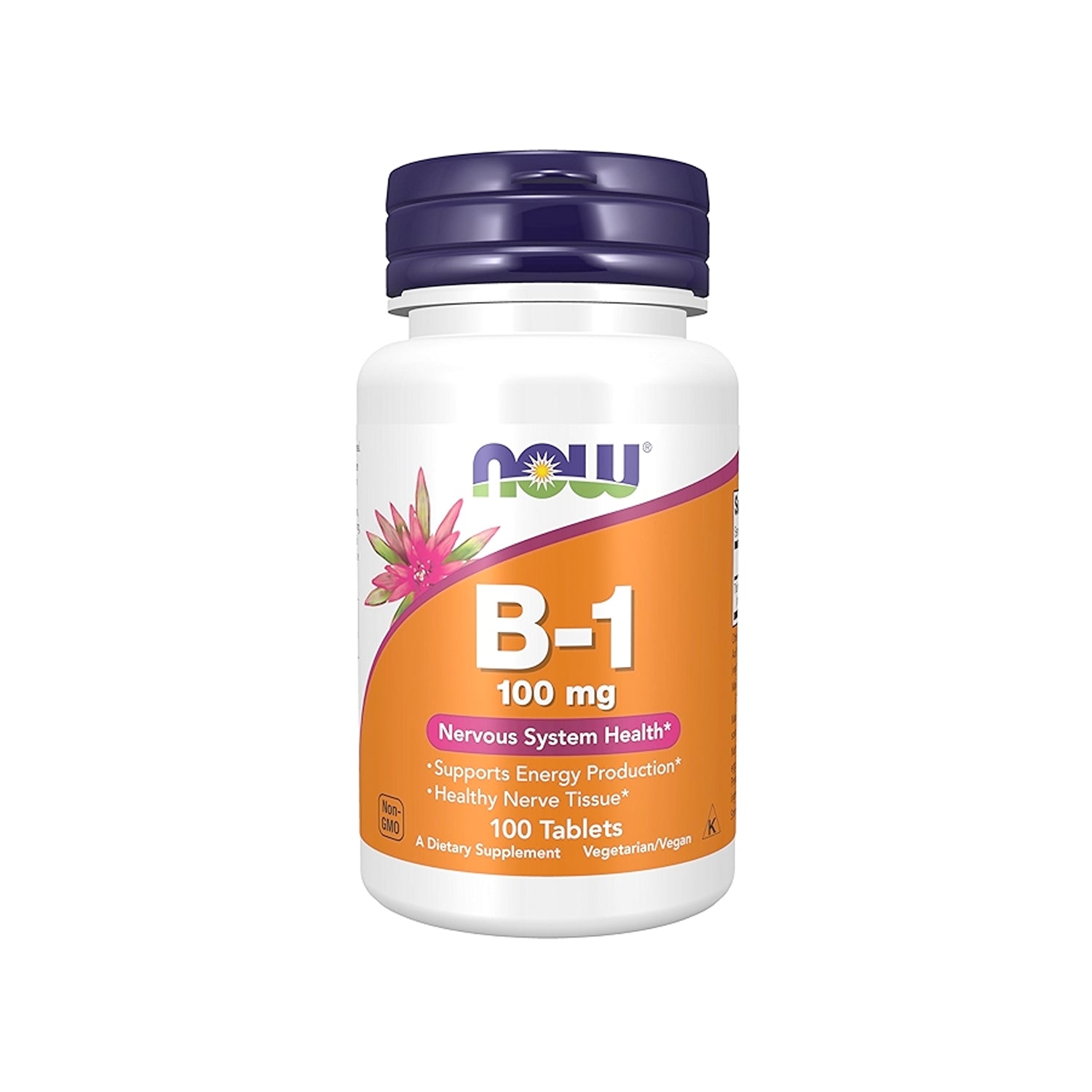 Vitamin B-1-tillskott i plastburk med etikett B-1 100 mg, 100 tabletter.