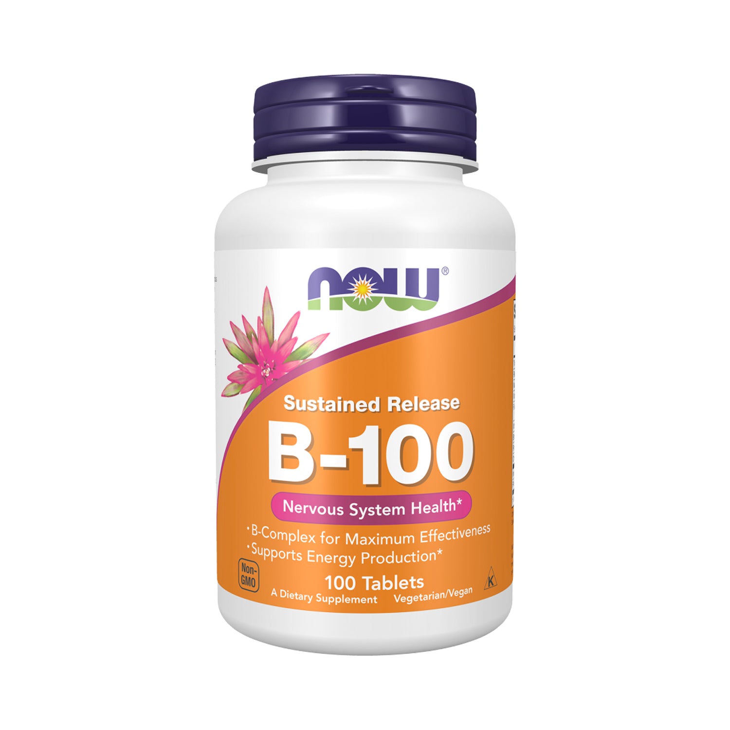 NOW Foods B-100 kosttillskott i tablettflaska, sustained release, 100 tabletter