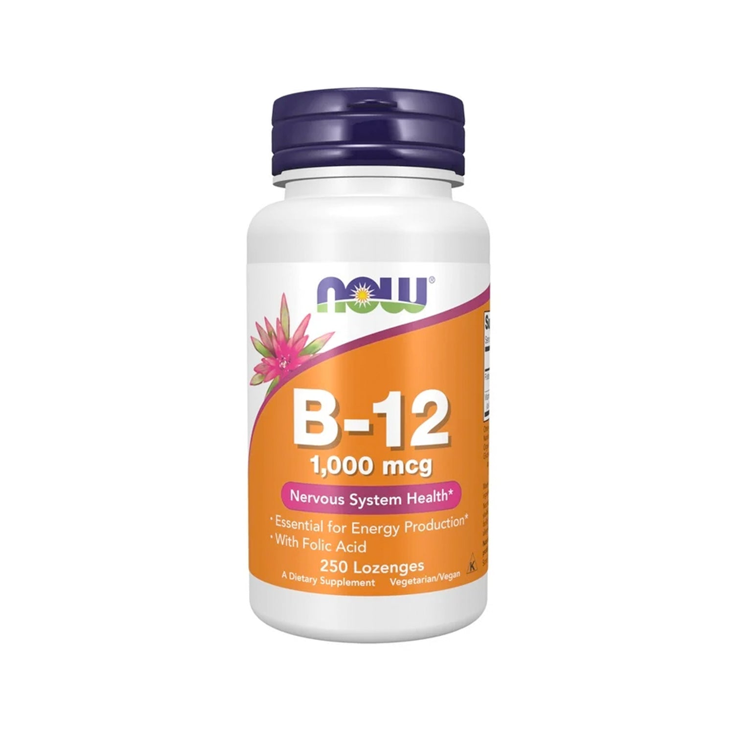NOW Foods B-12 flaska, 1000 mcg med folsyra, 250 sugtabletter