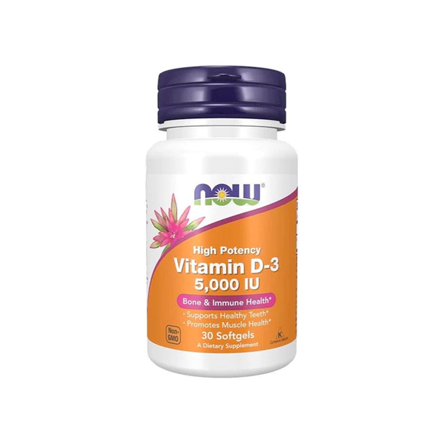NOW Foods D-3 5000 IU vitamin D, flaska med lock