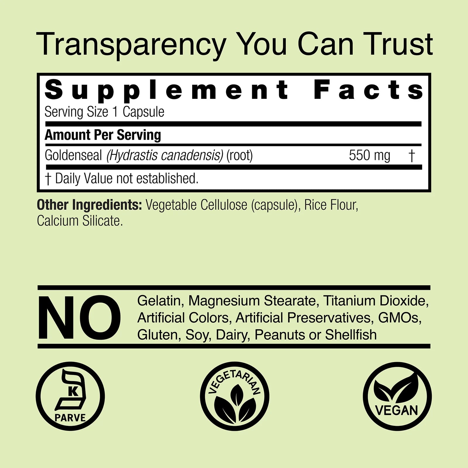 Nature's Answer Goldenseal Root 550 mg 50 Kapselit
