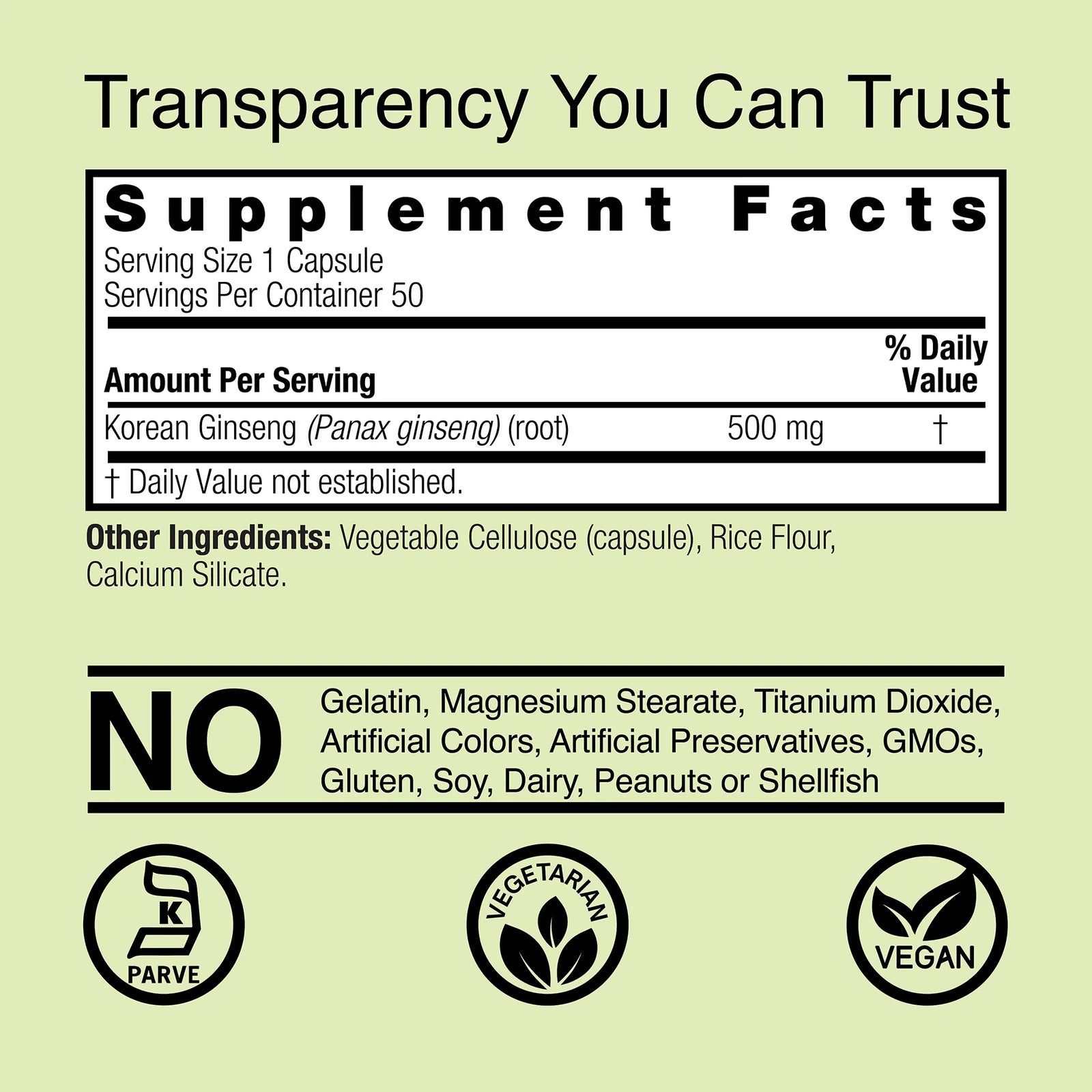 Nature's Answer Korean Ginseng 500 mg 50 Kapselit