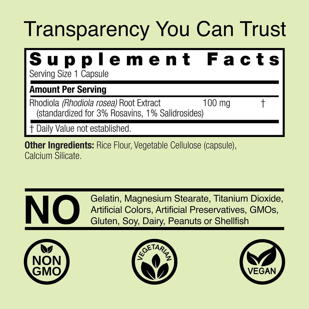 Nature's Answer Rhodiola Root 100 mg 60 Kapselit