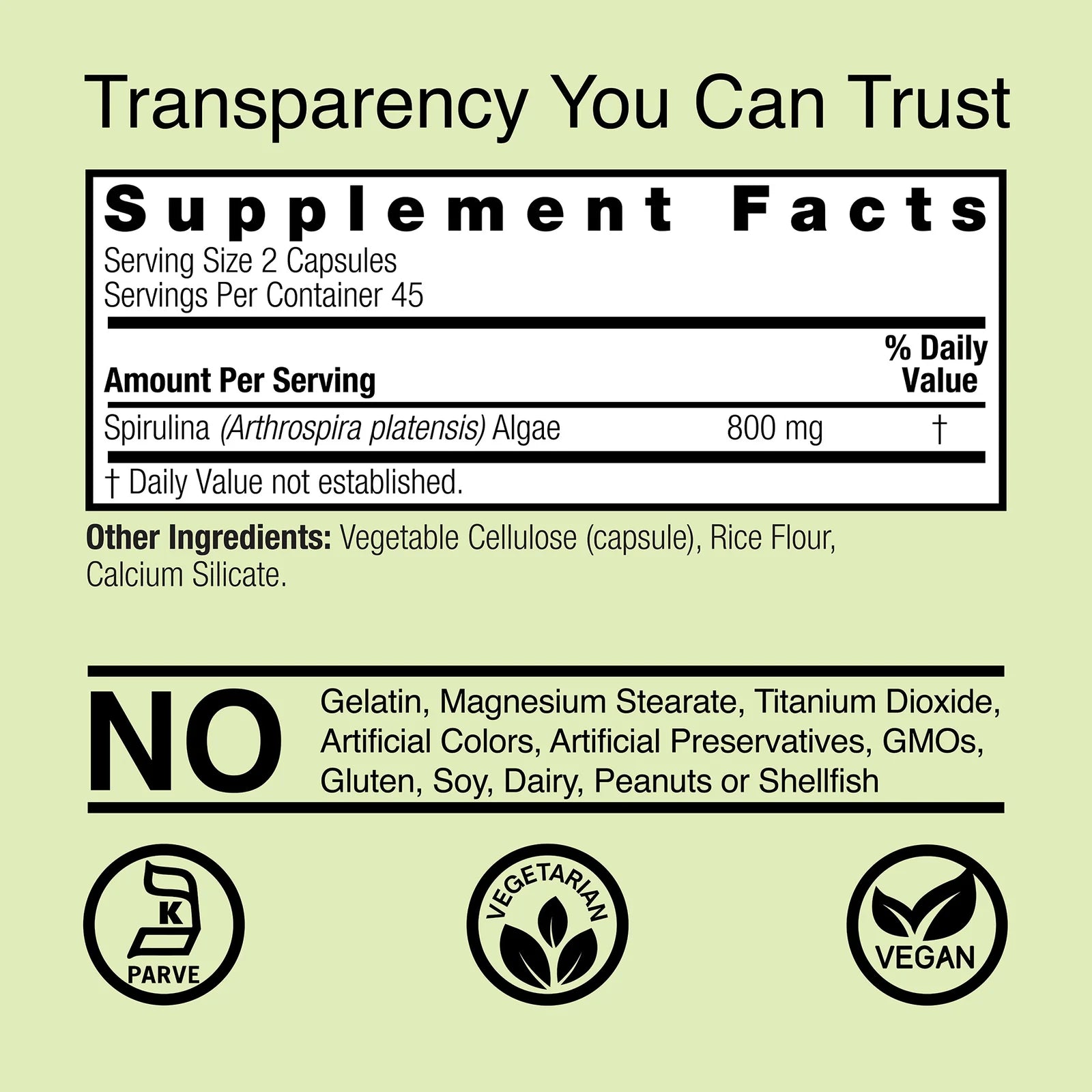 Nature's Answer Spirulina 800 mg 90 Kapselit