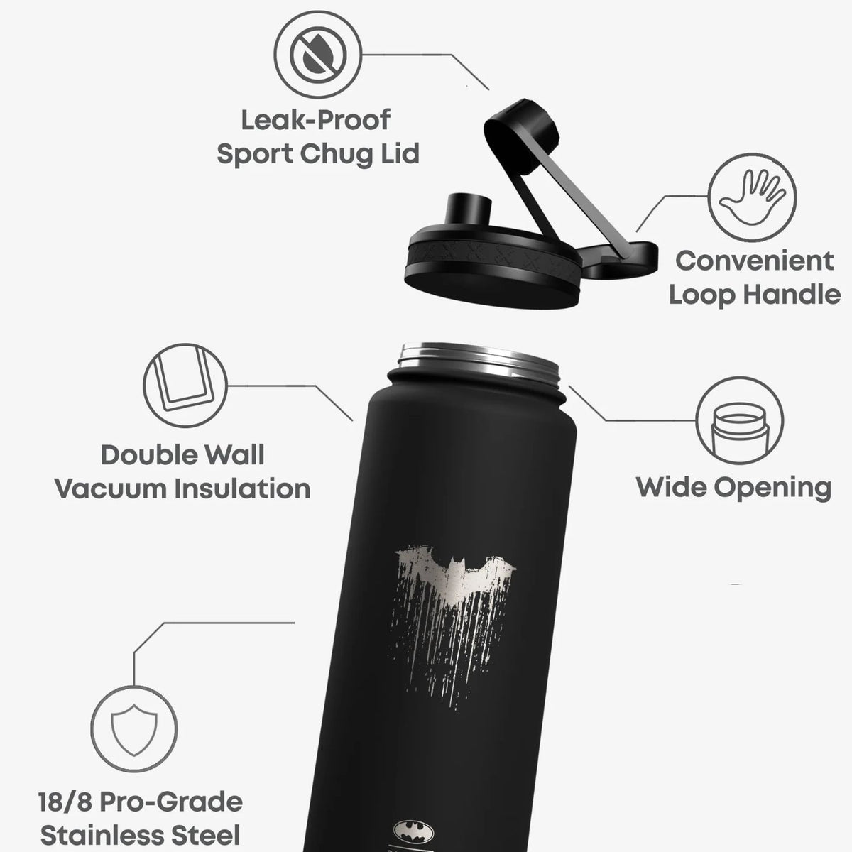 SmartShake Bohtal Insulated Sports Bottle DC Comics Batman Logo Drip