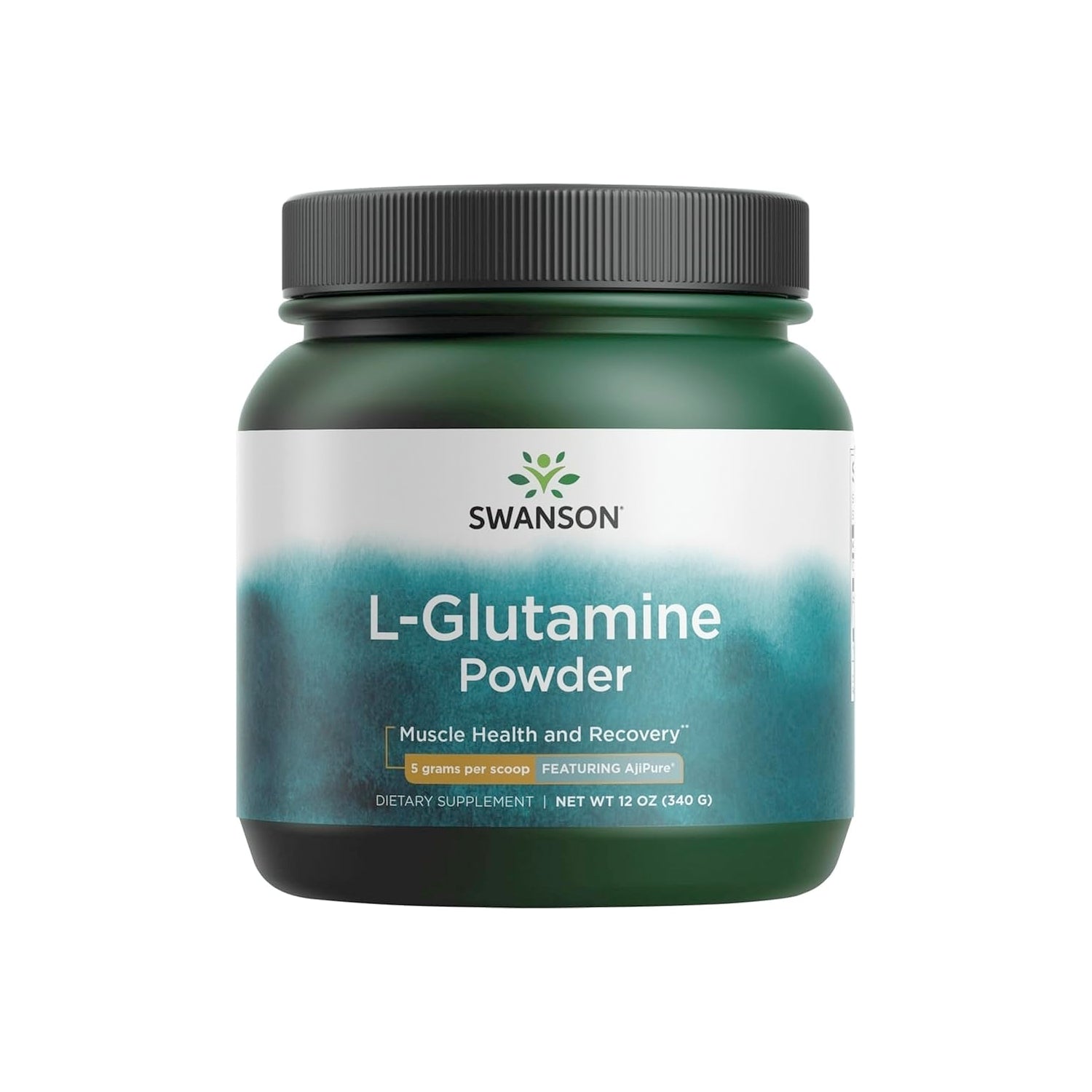 Swanson AjiPure L-glutaminpulver i grön burk med lock, 340 g