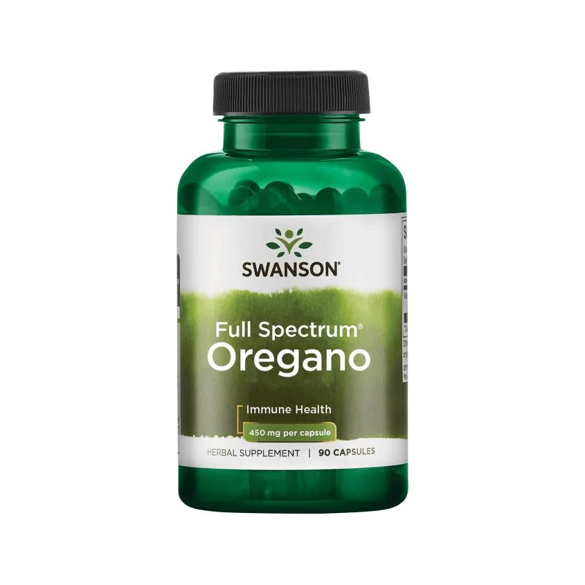 Swanson Full Spectrum Oregano kapseltillskott i grön flaska, 90 kapslar