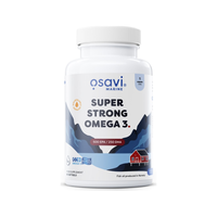 Osavi Omega 3-kapslar i vit plastburk med vit skruvkåpa och blå etikett
