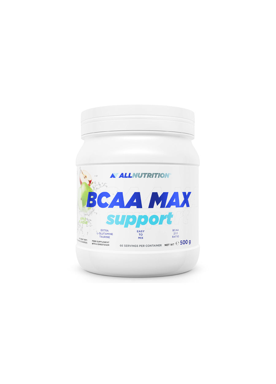 BCAA Max Support i vit burk med lock och etikett, 500 g