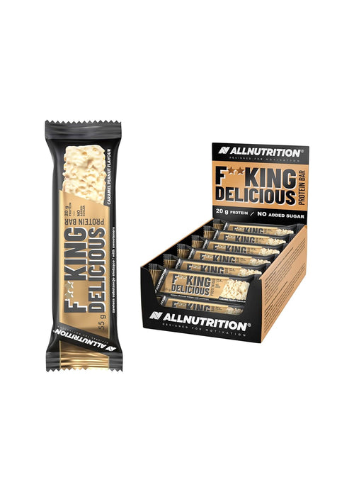 Allnutrition Fitking Delicious proteinbar i karamellfärgat omslag