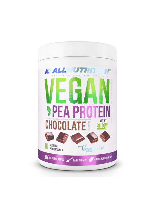 ALLNUTRITION vegan ärtprotein, chokladsmak, 500 g pulverburk