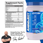 Aminojekt BCAA 486 g, vit burk med Supplement Facts-panel och näringsinfo