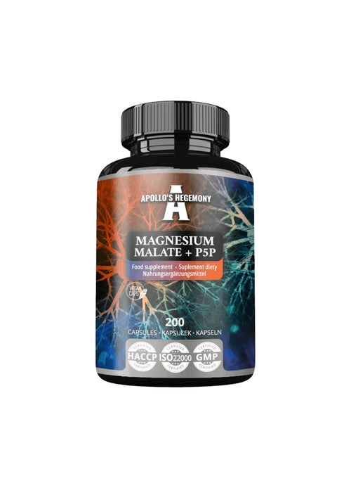 Apollo's Hedgemony kapselflaska, magnesiummalat + P5P, 200 kapslar