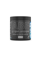 ABE pre-workout-burk med svart etikett, logotyp och 30 portioner