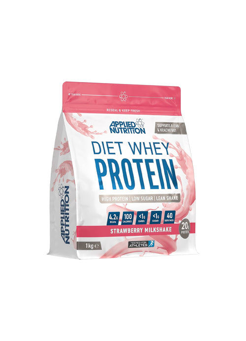 Diet Whey proteinpulver 1 kg, jordgubbsmilkshake-förpackning
