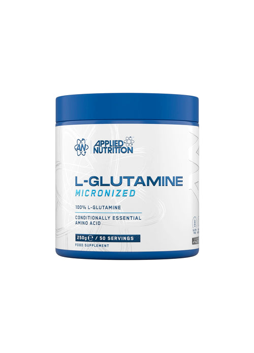 Applied Nutrition L-Glutamin mikroniserat 250 g i vit burk med blå lock