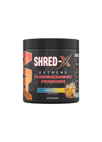 Shred-X termogen pulver, Lemon Ice Tea-smak i svart burk med lock
