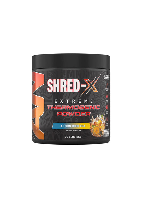 Shred-X termogen pulver, Lemon Ice Tea-smak i svart burk med lock
