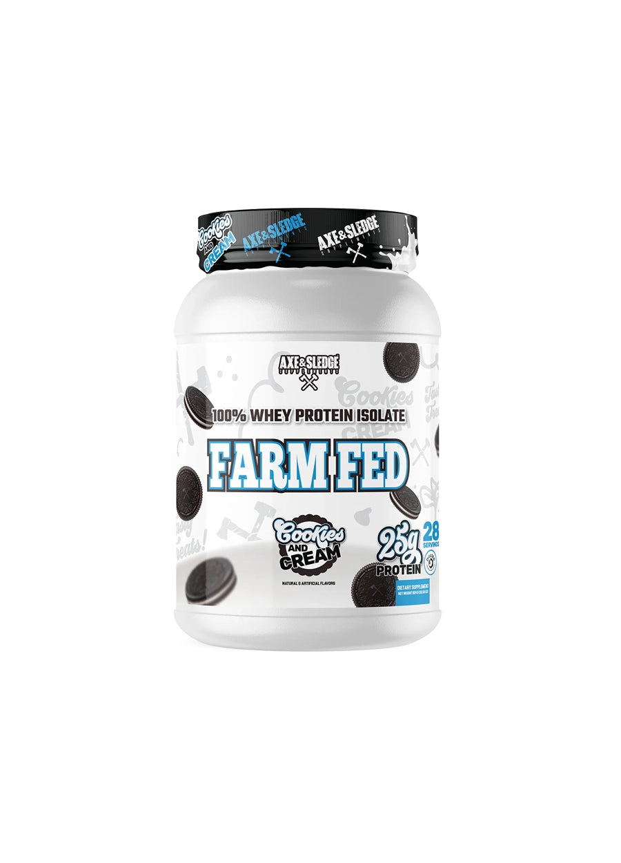 Axe & Sledge Farm Fed Vassleproteinisolat 912g Cookies and Cream Framsida