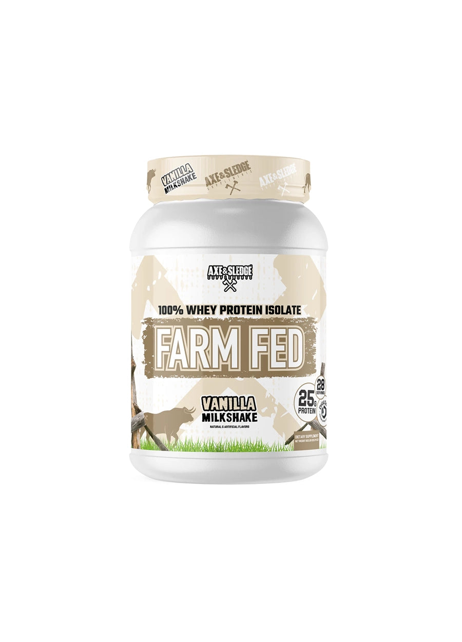 Axe & Sledge Farm Fed Vassleproteinisolat 912g Vanilla Milkshake Framsida
