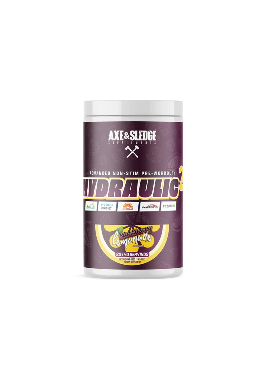 Axe & Sledge Hydraulic V2 Non-Stim Pre-Workout Stimfri PWO 452g Blackberry Lemonade Framsida