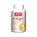 Kapselburk Jarrow Formulas K-Right, vit flaska med röd logga och etikett